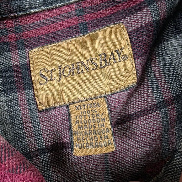 St. Johns Bay Mens XLT Red Plaid Flannel Long Sleeve Button Up Shirt Winter Warm - Picture 3 of 10